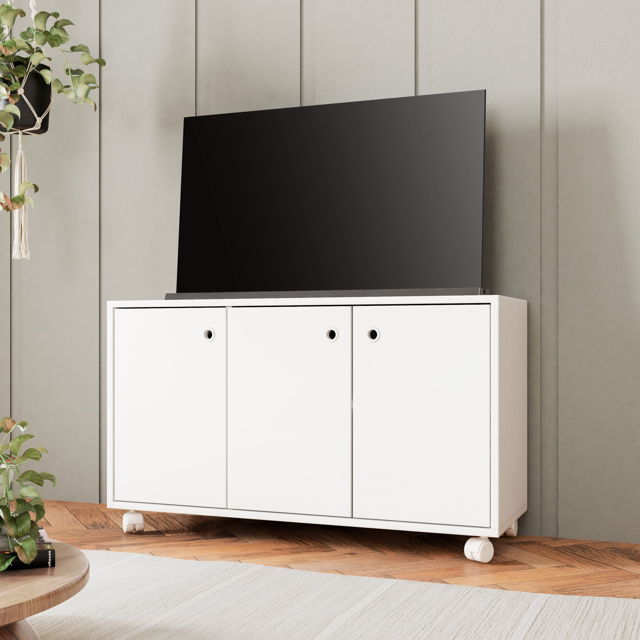 Rack Para Tv Até 40 Polegadas 3 Portas 1 Prateleira Mdp 15mm Branco