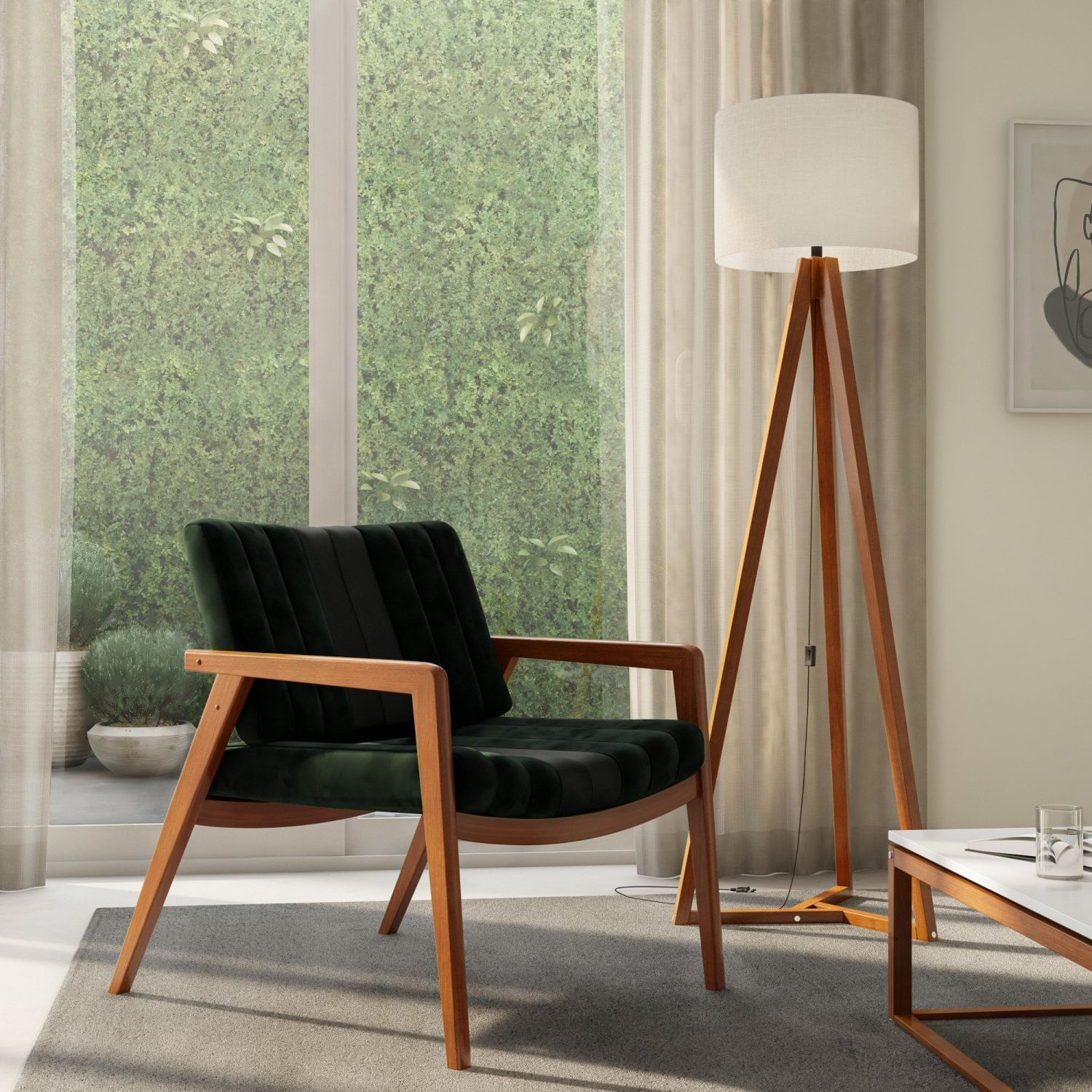 Poltrona Veludo E Couro 237 Uxua Verde Musgo