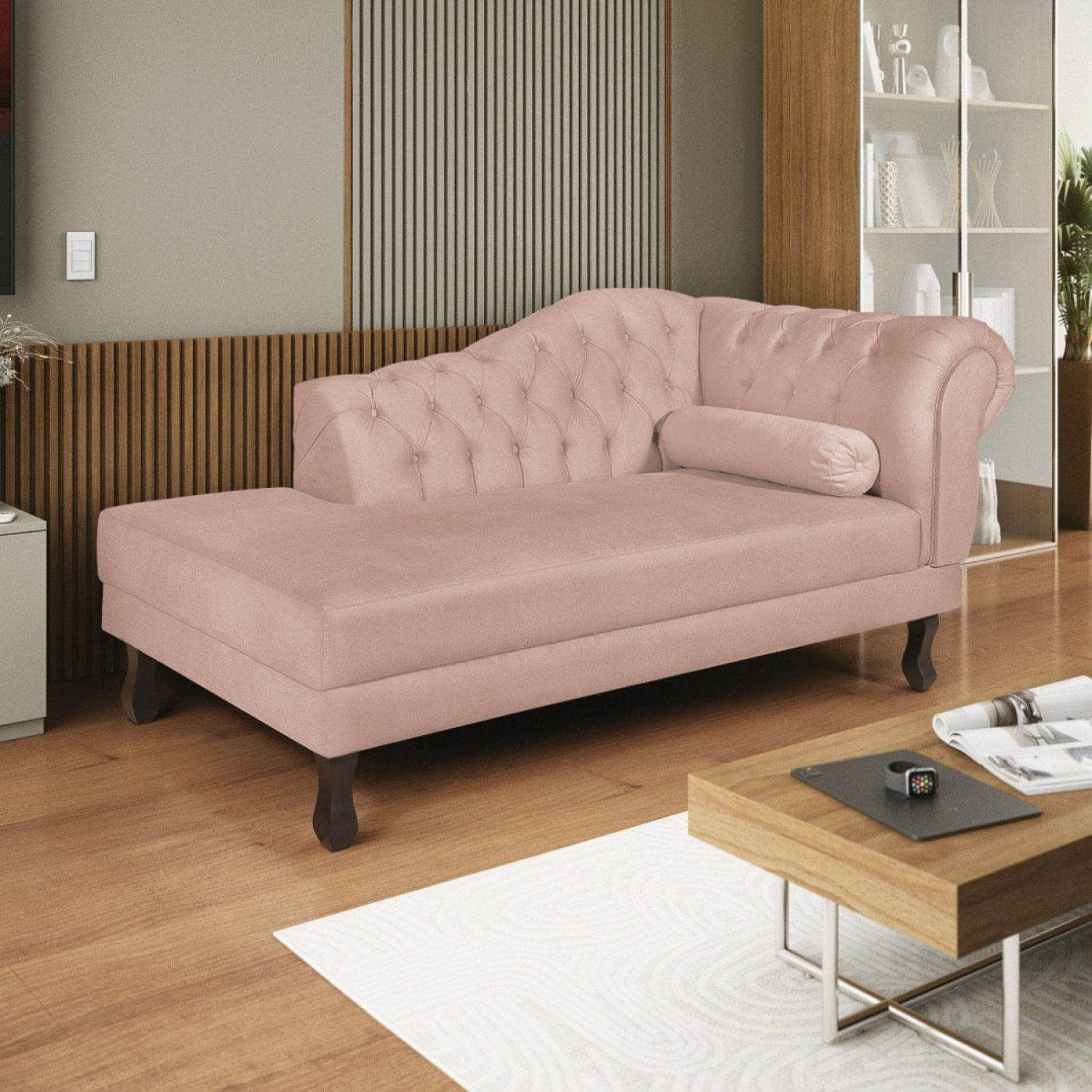 Diva Recamier Dora 185cm Lado Esquerdo Suede Rose