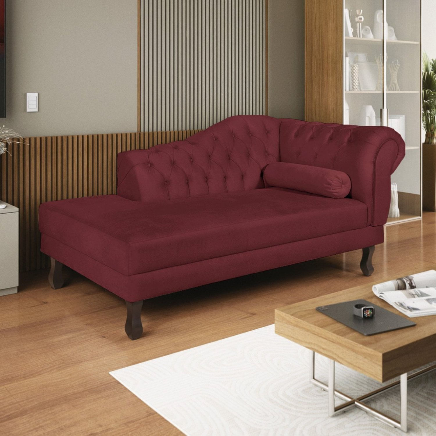 Diva Recamier Dora 130cm Lado Esquerdo Suede Bordô