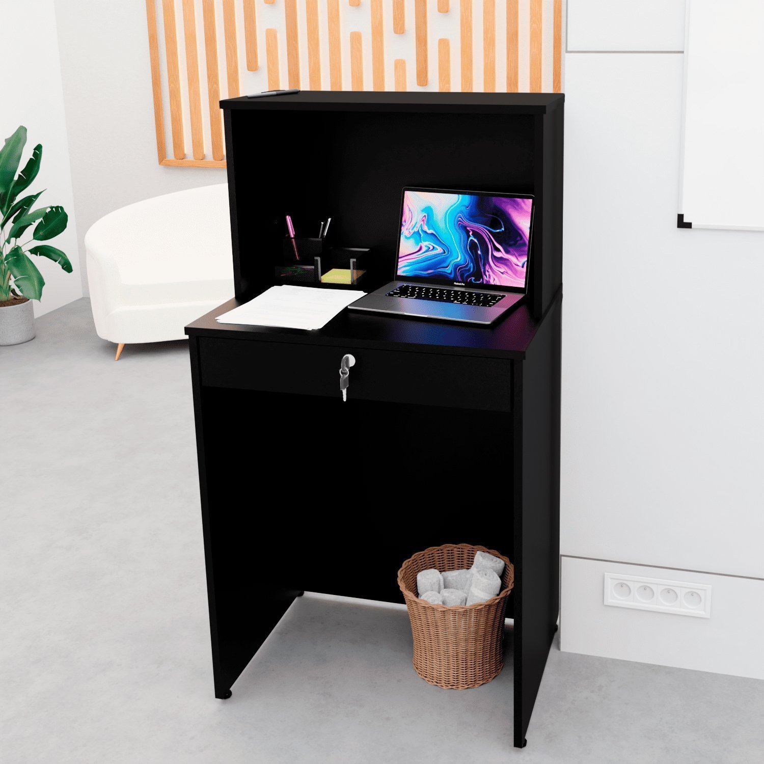 Balcão Caixa Atendimento Comercial Recepção Consultório 60cm Preto