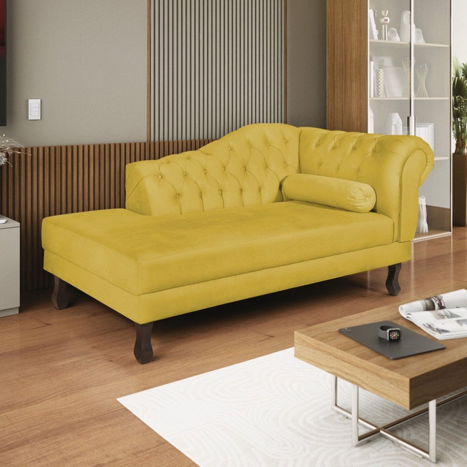 Diva Recamier Dora 140cm Lado Esquerdo Suede Amarelo