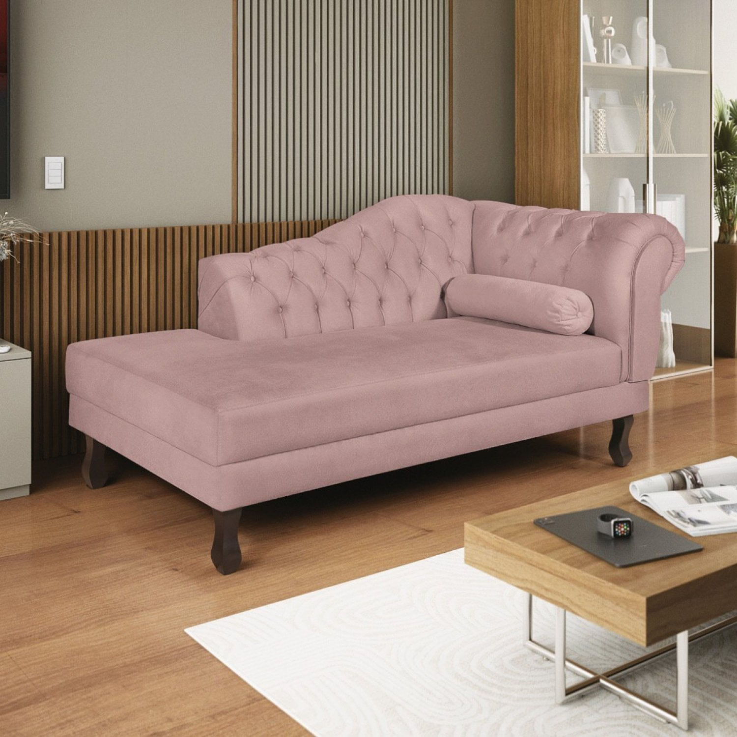 Diva Recamier Dora 140cm Lado Esquerdo Linho Rose