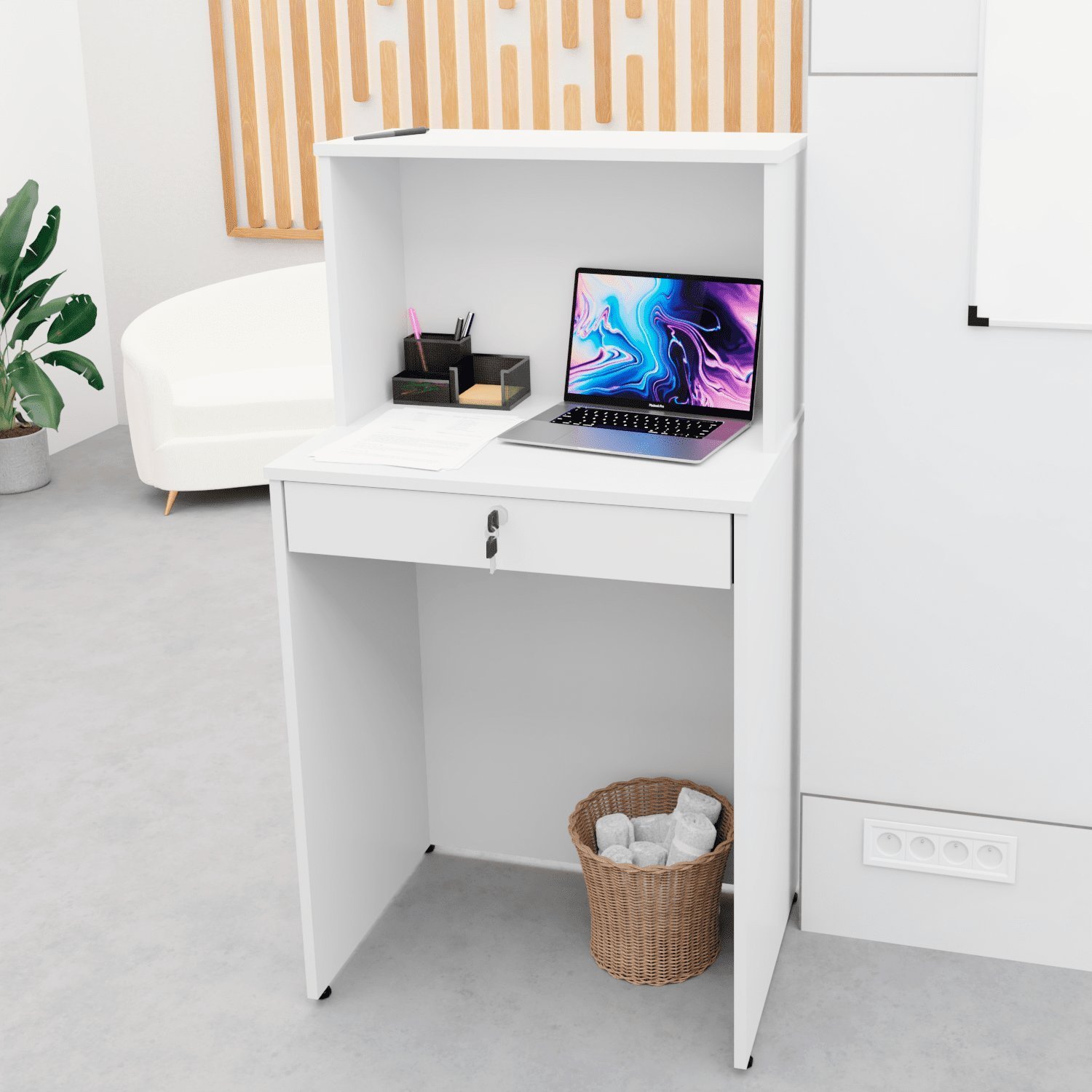 Balcão Caixa Atendimento Comercial Recepção Consultório 60cm Branco