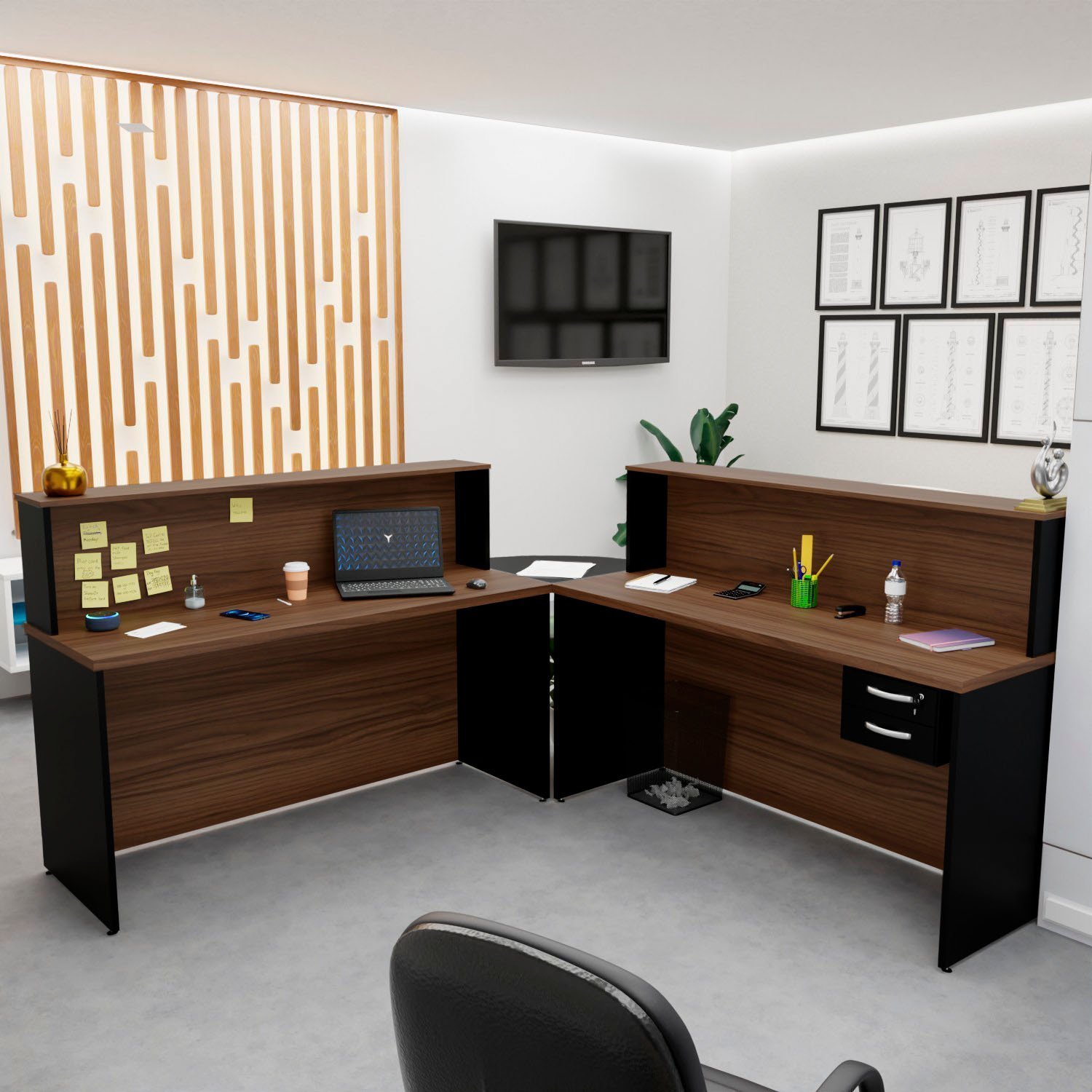 Balcão Atendimento De Canto Para Recepção 2 Gavetas