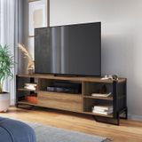 Rack Para Tv Ate 60 Polegadas Estilo Industrial 180cm Em Mdp Com 1 Gaveta E Laterais Teladas P1017 Preto Mel
