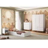 Quarto De Bebê Montessoriano Completo Com Cama, Cômoda, Guarda Roupa E Mesa De Cabeceira Retrô Sonhare Branco