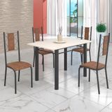 Conjunto Sala De Jantar Bahia Mesa Tubo 120x75cm Tampo Madeira Com 4 Cadeiras Prata Mart/marrom/off White