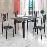 Conjunto Sala De Jantar Bahia Mesa Tubo 120x75cm Tampo Madeira Com 4 Cadeiras Preto/preto Floral/grafite