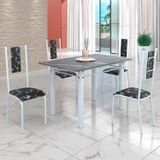Conjunto Sala De Jantar Bahia Mesa Tubo 120x75cm Tampo Pedra Granito Topázio Com 4 Cadeiras Branco/preto Floral