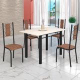 Conjunto Sala De Jantar Bahia Mesa Tubo 120x75cm Tampo Madeira Com 4 Cadeiras Preto/marrom/off White