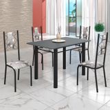 Conjunto Sala De Jantar Bahia Mesa Tubo 120x75cm Tampo Pedra Com 4 Cadeiras Preto/paraopeba