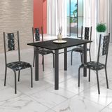 Conjunto Sala De Jantar Bahia Mesa Tubo 120x75cm Tampo Madeira Indiana Com 4 Cadeiras Prata Mart/preto Floral