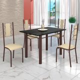 Conjunto Sala De Jantar Bahia Mesa Tubo 120x75cm Tampo Madeira Indiana Com 4 Cadeiras Marrom/creme