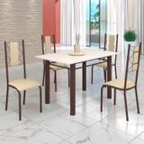 Conjunto Sala De Jantar Bahia Mesa Tubo 120x75cm Tampo Madeira Com 4 Cadeiras Marrom/creme/off White