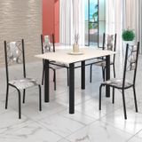 Conjunto Sala De Jantar Bahia Mesa Tubo 120x75cm Tampo Madeira Com 4 Cadeiras Preto/paraopeba/off White
