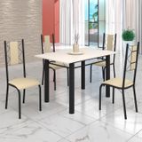 Conjunto Sala De Jantar Bahia Mesa Tubo 120x75cm Tampo Madeira Com 4 Cadeiras Preto/creme/off White