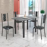 Conjunto Sala De Jantar Bahia Mesa Tubo 120x75cm Tampo Pedra Granito Topázio Com 4 Cadeiras Prata Mart/preto Floral