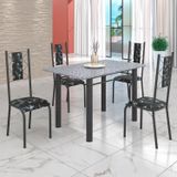 Conjunto Sala De Jantar Bahia Mesa Tubo 120x75cm Tampo Pedra Granito Ocre Com 4 Cadeiras Preto Floral/prata