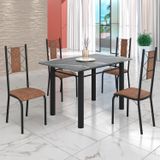 Conjunto Sala De Jantar Bahia Mesa Tubo 120x75cm Tampo Pedra Granito Topázio Com 4 Cadeiras Preto/marrom
