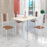Conjunto Sala De Jantar Bahia Mesa Tubo 120x75cm Tampo Madeira Com 4 Cadeiras Branco/marrom/off White