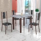 Conjunto Sala De Jantar Bahia Mesa Tubo 120x75cm Tampo Pedra Granito Ocre Com 4 Cadeiras Preto Floral/marrom