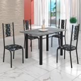 Conjunto Sala De Jantar Bahia Mesa Tubo 120x75cm Tampo Pedra Granito Topázio Com 4 Cadeiras Preto/preto Floral
