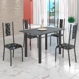 Conjunto Sala De Jantar Bahia Mesa Tubo 120x75cm Tampo Pedra Com 4 Cadeiras Prata Mart/preto Floral