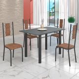 Conjunto Sala De Jantar Bahia Mesa Tubo 120x75cm Tampo Madeira Com 4 Cadeiras Prata Mart/marrom/grafite