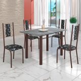 Conjunto Sala De Jantar Bahia Mesa Tubo 120x75cm Tampo Pedra Granito Topázio Com 4 Cadeiras Marrom/preto Floral
