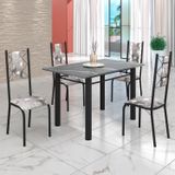 Conjunto Sala De Jantar Bahia Mesa Tubo 120x75cm Tampo Pedra Granito Topázio Com 4 Cadeiras Preto/paraopeba