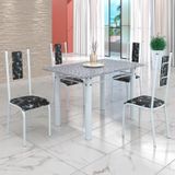 Conjunto Sala De Jantar Bahia Mesa Tubo 120x75cm Tampo Pedra Granito Ocre Com 4 Cadeiras Preto Floral/branco