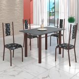 Conjunto Sala De Jantar Bahia Mesa Tubo 120x75cm Tampo Pedra Com 4 Cadeiras Marrom/preto Floral