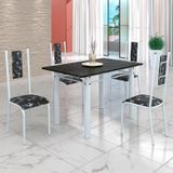 Conjunto Sala De Jantar Bahia Mesa Tubo 120x75cm Tampo Madeira Indiana Com 4 Cadeiras Branco/preto Floral