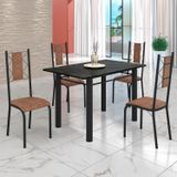 Conjunto Sala De Jantar Bahia Mesa Tubo 120x75cm Tampo Madeira Indiana Com 4 Cadeiras Preto/marrom