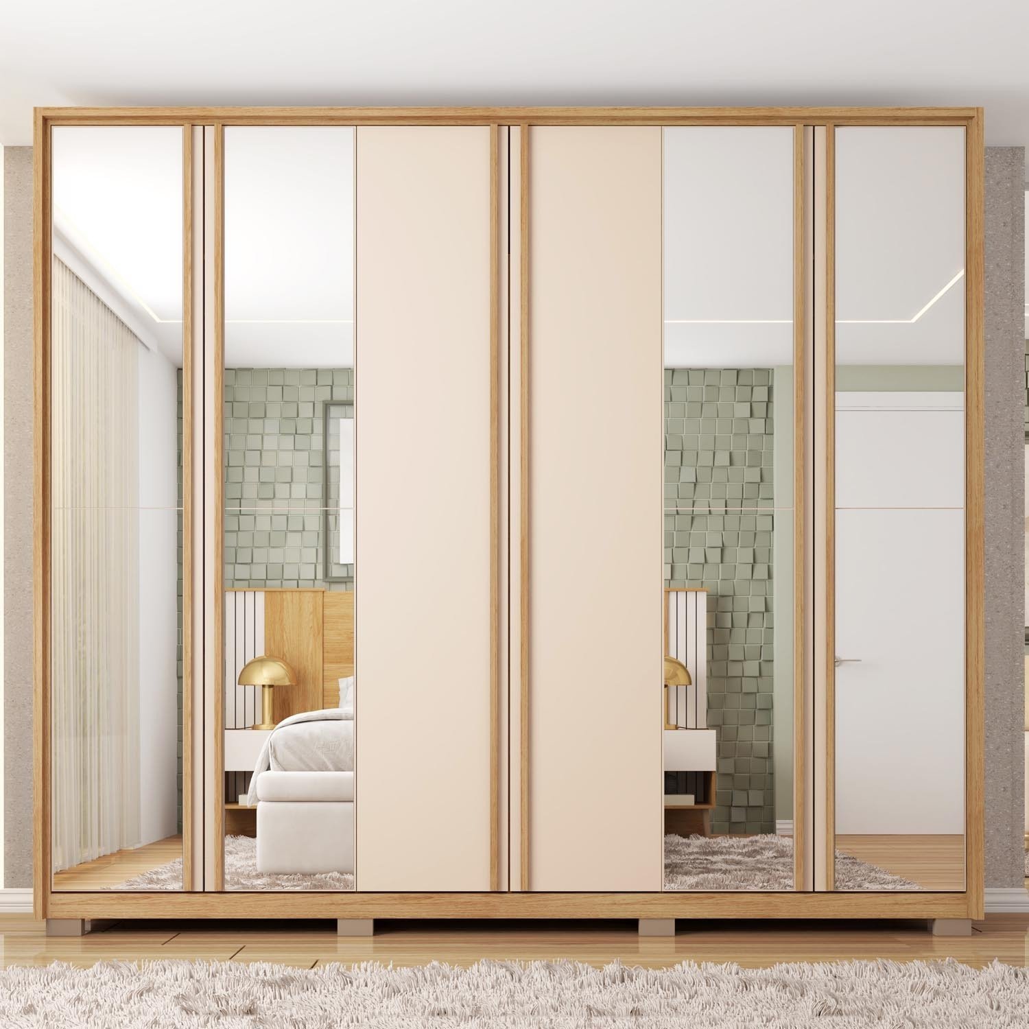 Guarda Roupa Casal Com Espelho 6 Portas 4 Gavetas Suburban Buriti
