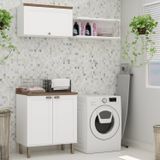 Kit Área De Serviço Acquaflex 100% Mdf Com Armário, Balcão E Nicho Com Metalon Branco/ébano