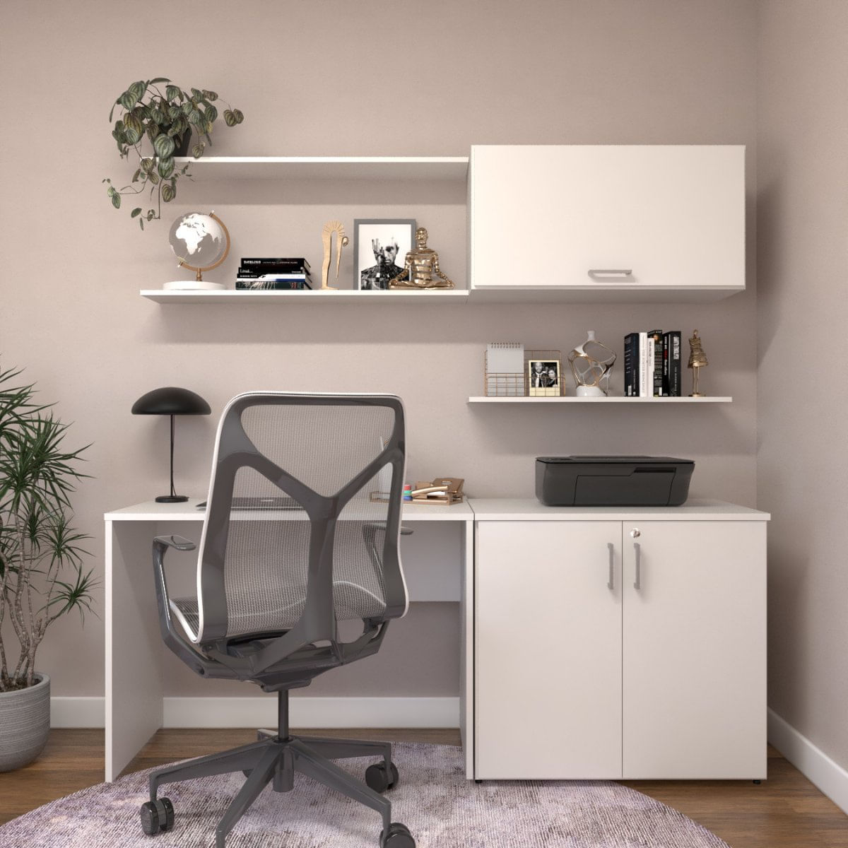 Escrivaninha Com Armários 180cm E Prateleira Branco