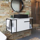 Gabinete Suspenso Para Banheiro 80cm P1019 Com Cuba Ametista Preto/branco