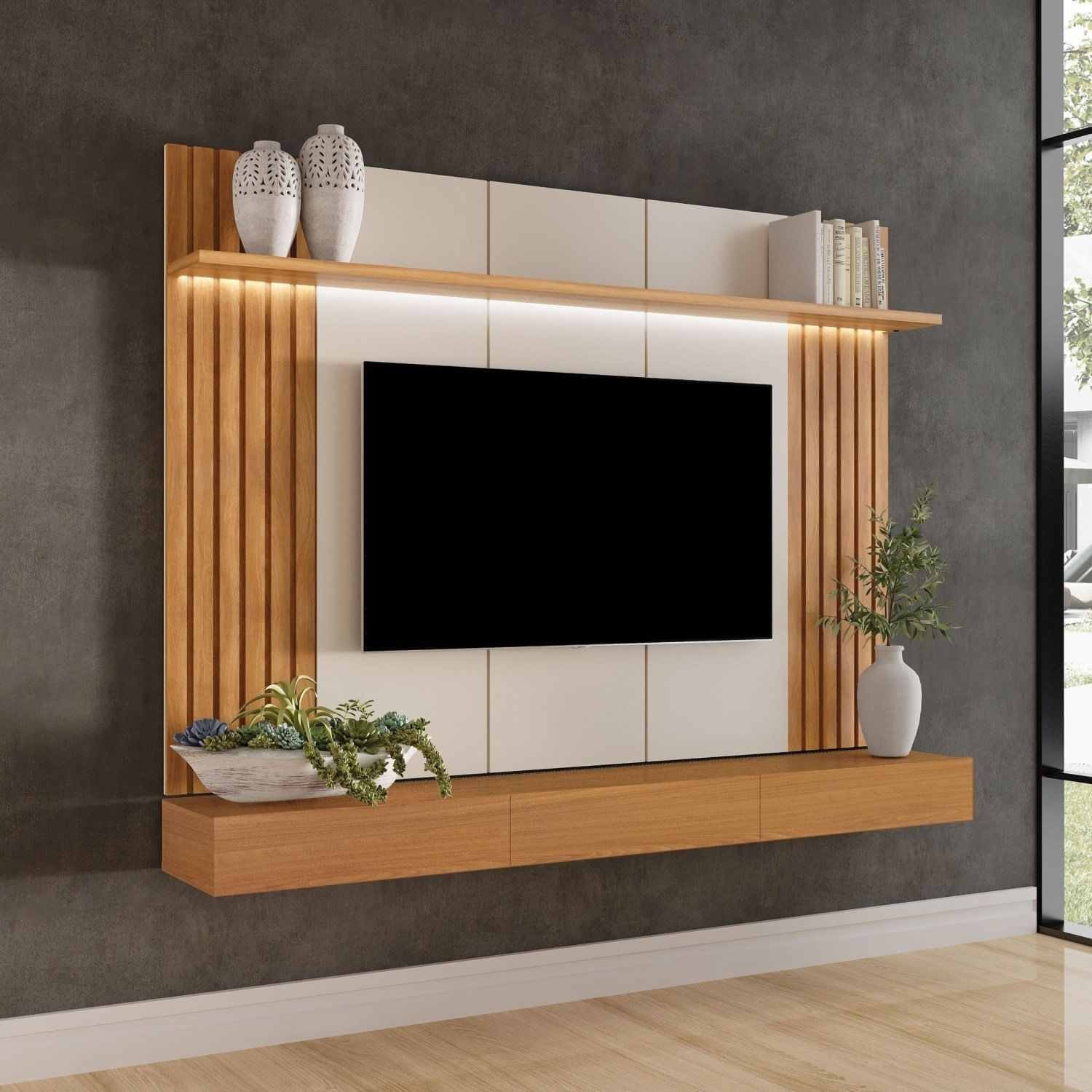 Painel Home Para Tv Até 84 Polegadas 220cm Led Supreme Carvalho Oro