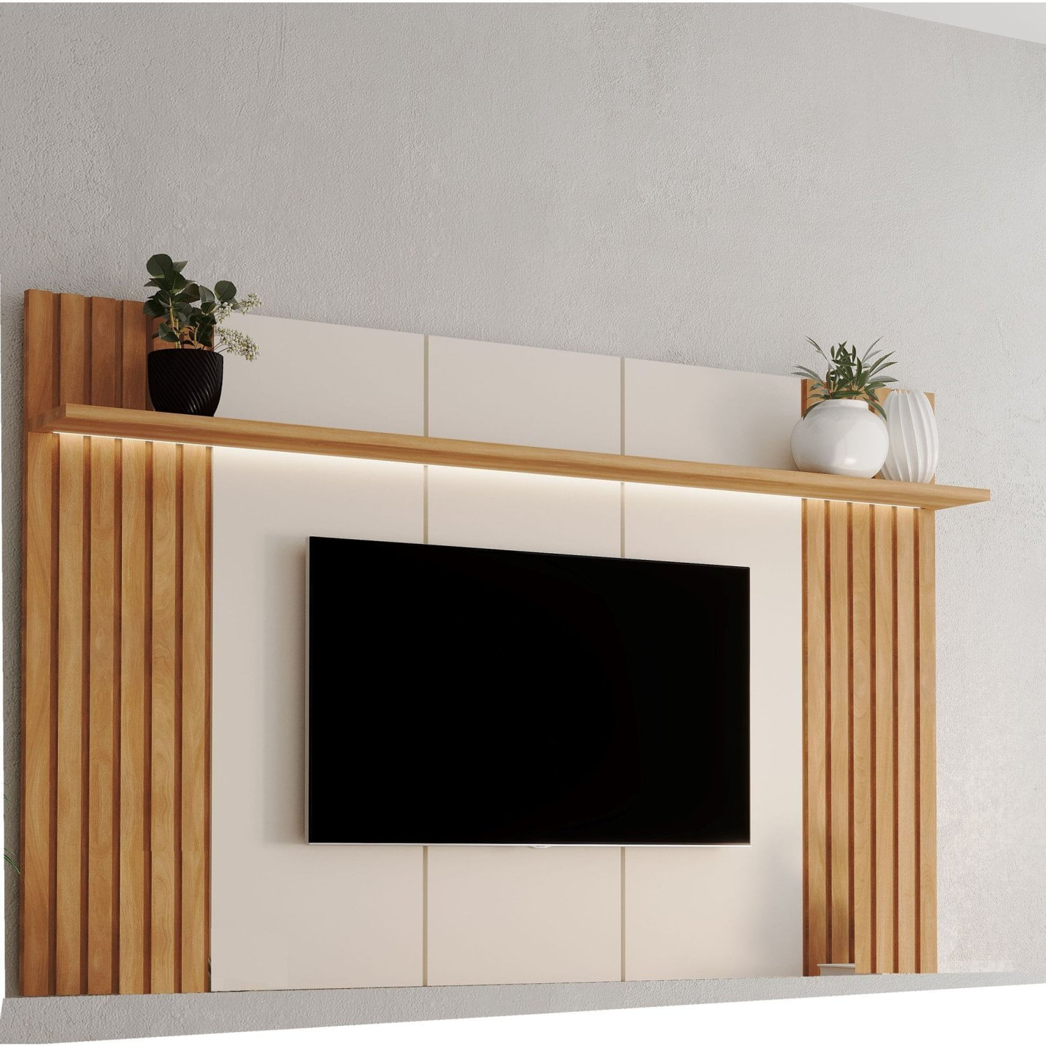 Painel Para Tv Até 84 Polegadas 220cm Com Led Supreme Carvalho Oro/off-white