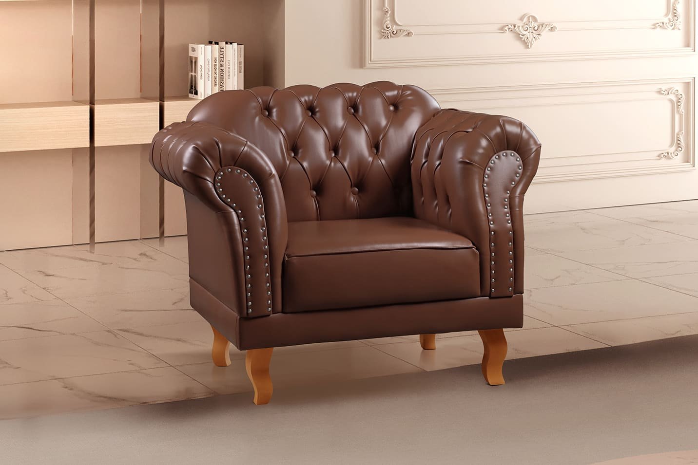 Poltrona Chesterfield Clássica Duque Marrom