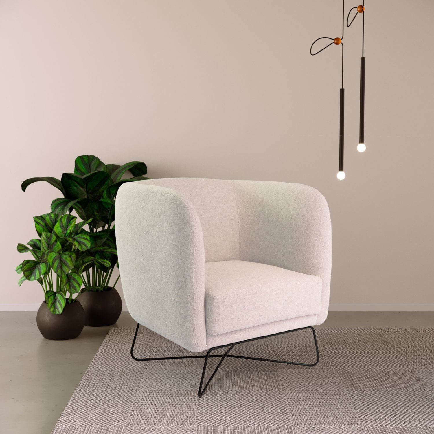 Poltrona D33 Pés Metálicos Glad Yescasa Bege/cinza Claro