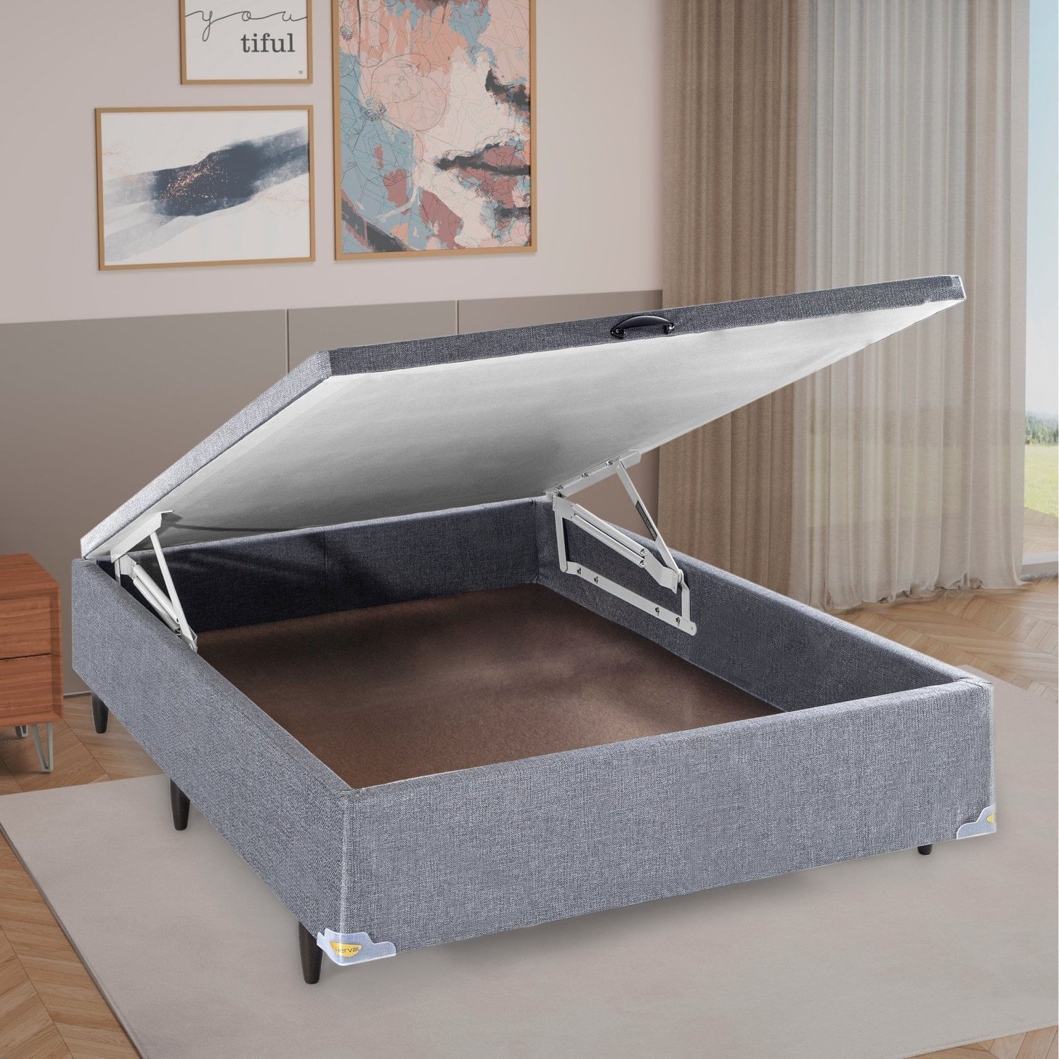 Base Box Baú Casal 138x188x35cm Merida Cinza