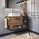 Gabinete Suspenso Para Banheiro 80cm Com Cuba Preto/mel