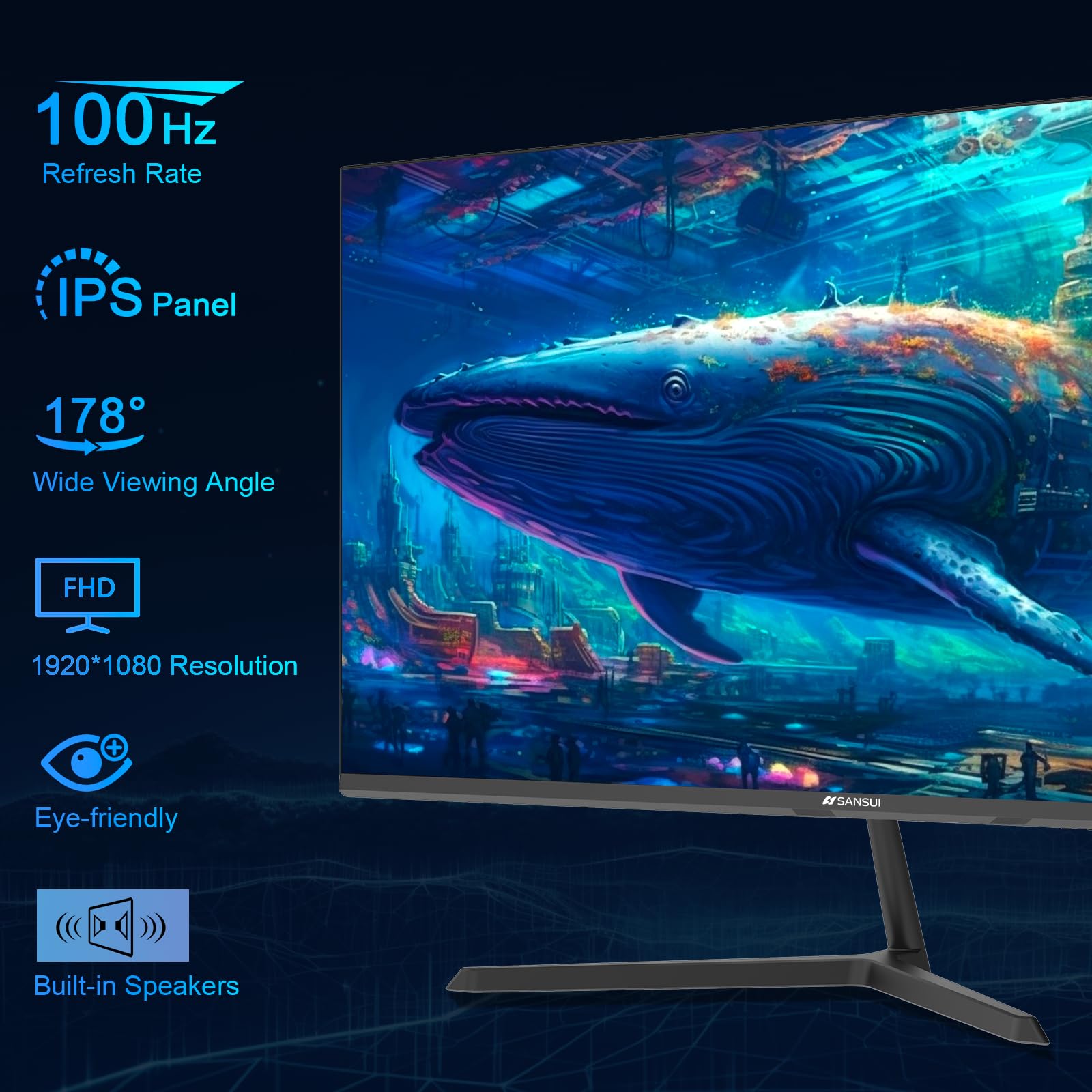 Monitor Sansui Ips De 24 Polegadas Fhd 100hz Com Alto-falantes