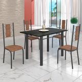 Conjunto Sala De Jantar Bahia Mesa Tubo 120x75cm Tampo Madeira Indiana Com 4 Cadeiras Prata Mart/marrom
