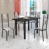 Conjunto Sala De Jantar Bahia Mesa Tubo 120x75cm Tampo Pedra Ardósia Indiana Com 4 Cadeiras Preto/paraopeba