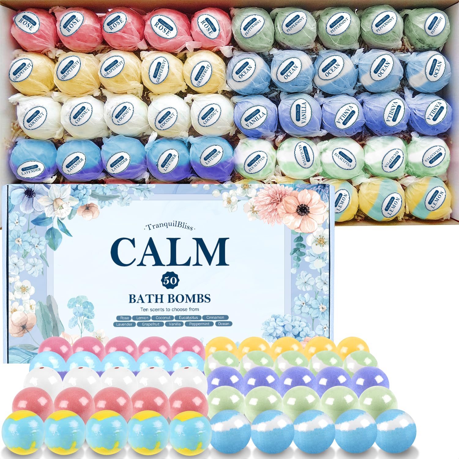 Conjunto De 50 Unidades Bath Bombs Tranquilbliss Com 10 Aromas Para Mulheres E Crianças