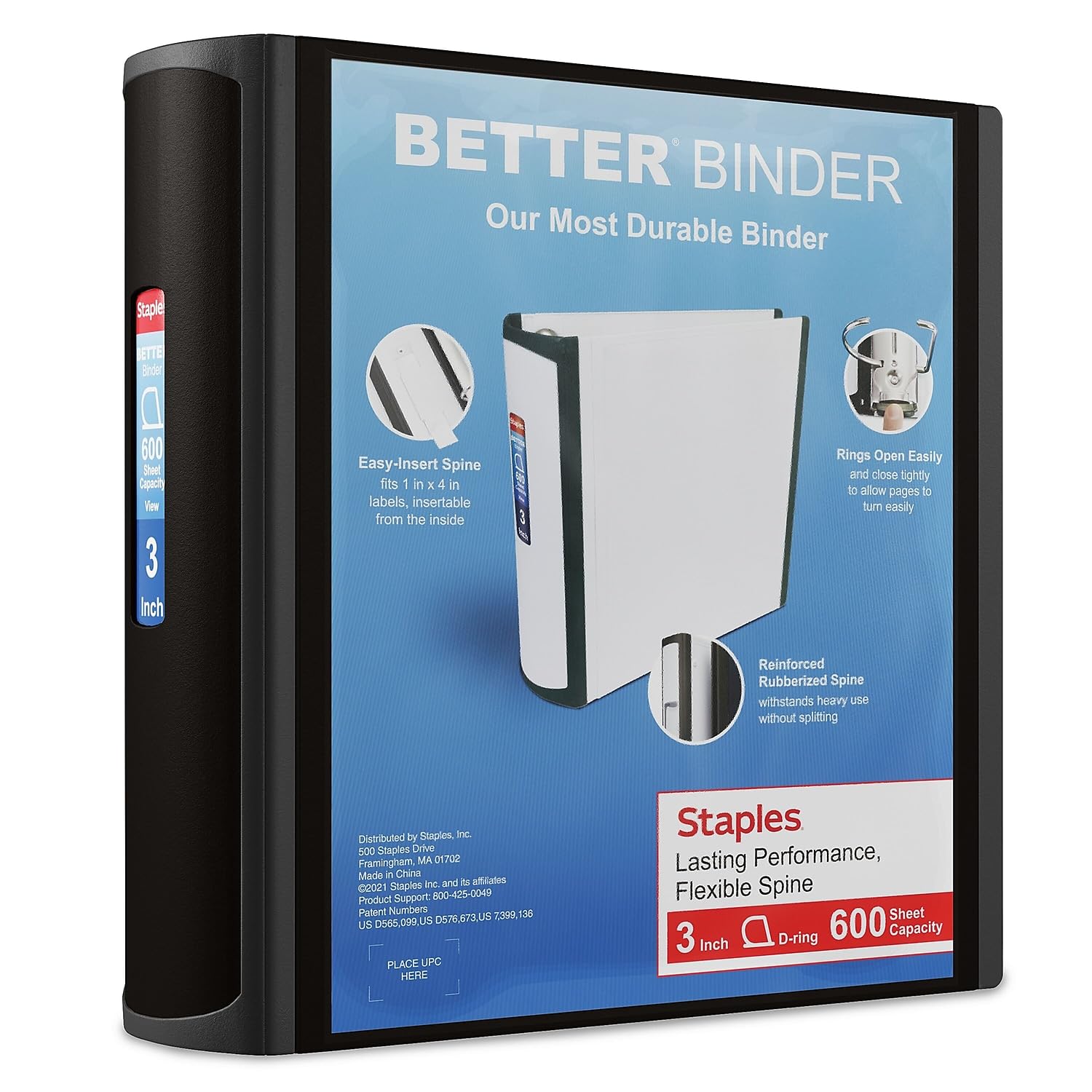 Binder Staples 702874 7,6 Cm, 3 Anéis, Better Black (15126 Cc)